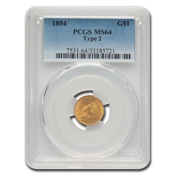 1854 $1 Indian Head Gold Type-II MS-64 PCGS 1854 $1 Indian Head Gold Type-II MS-64 PCGS